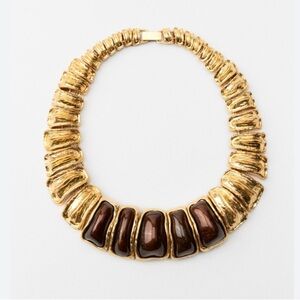 Zara gold chunky necklace brown & gold NWT